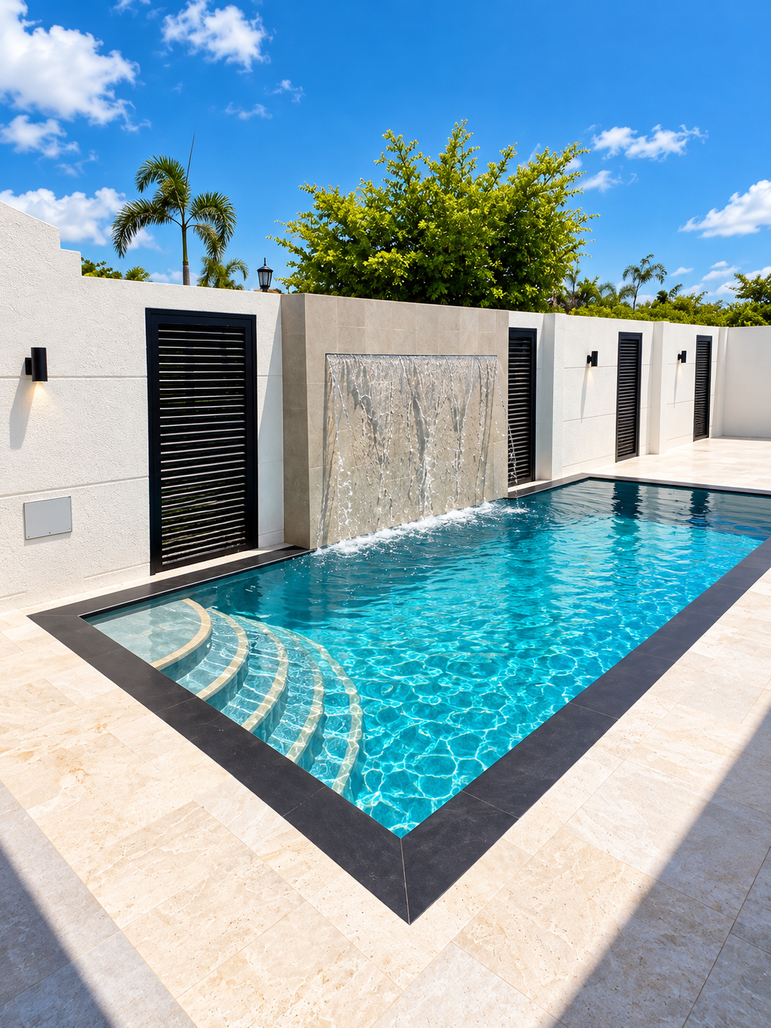 Piscina privada con cascada y galería en Casa Aires Norte